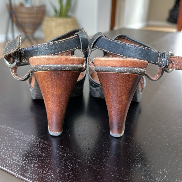 Naya Brand Boho Black Laser Cut Leather Block Heeled Sandals SZ 9 - Picture 4 of 13